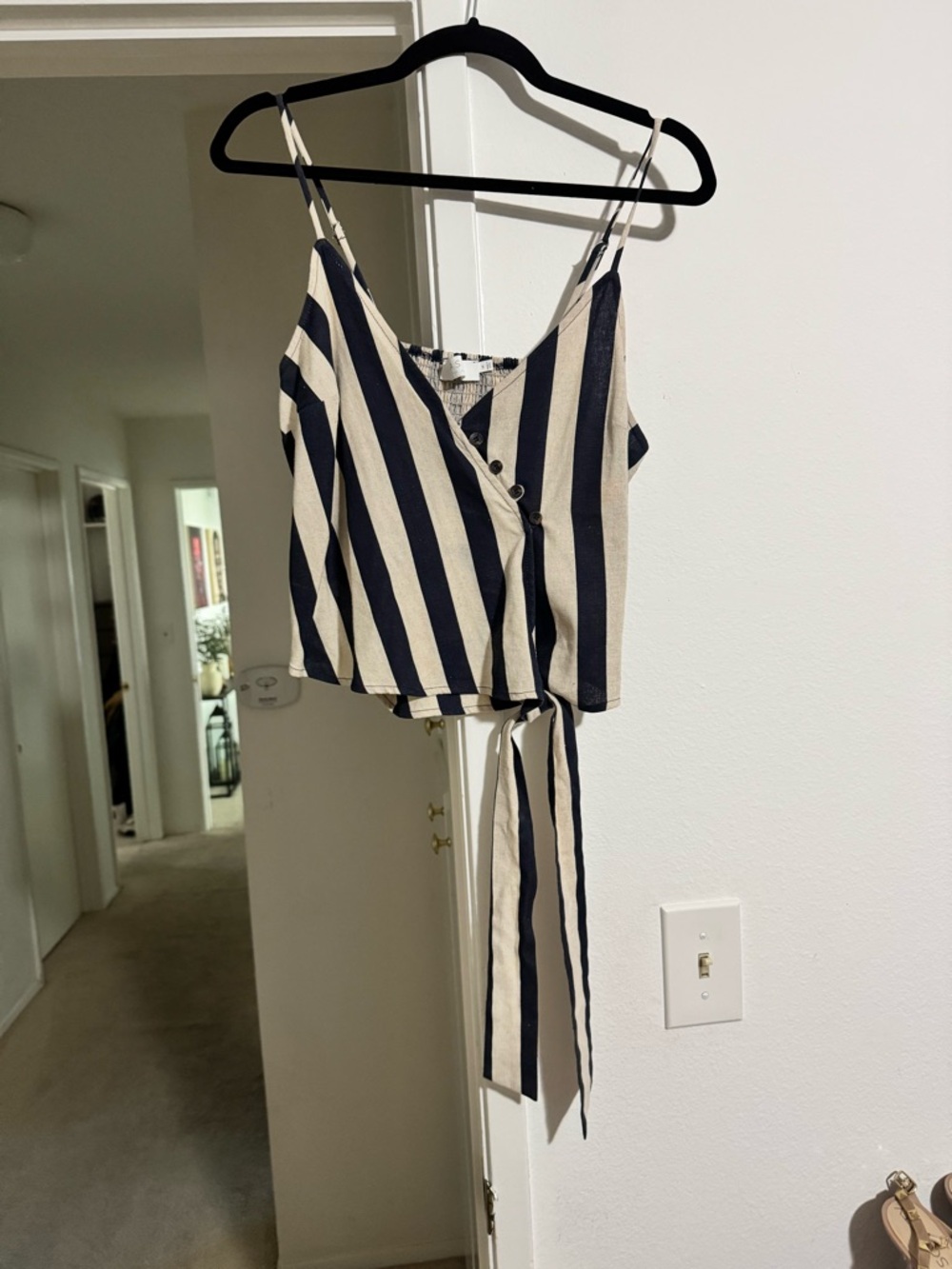 Astr Striped Wrap Cami in Navy and Cream